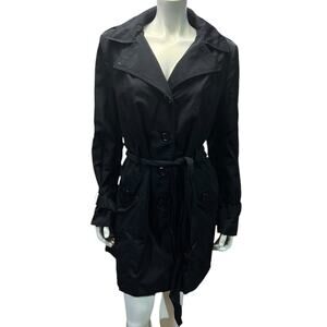 Calvin Klein Black Hooded Belted Trench Coat  Y2K Era Raincoat
